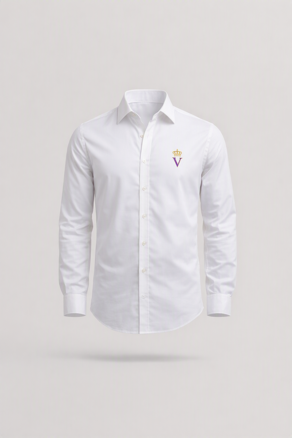 Chemise blanche premium homme col italien VÉNÉRABLE SON ALTESSE Édition Exécutive — packshot studio