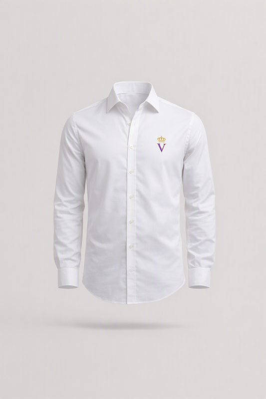 Chemise blanche premium homme col italien VÉNÉRABLE SON ALTESSE Édition Exécutive — packshot studio