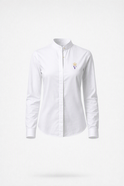 Chemise col mao premium femme coton VÉNÉRABLE SON ALTESSE Édition MAO — packshot studio