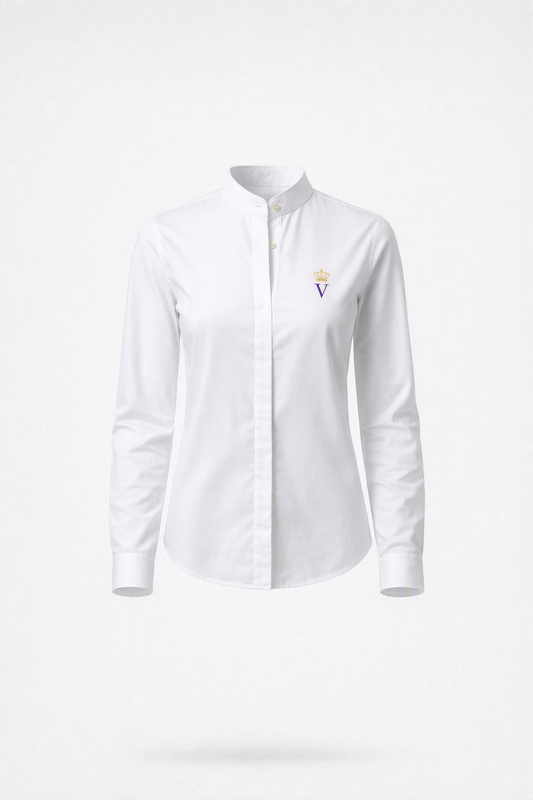 Chemise col mao premium femme coton VÉNÉRABLE SON ALTESSE Édition MAO — packshot studio