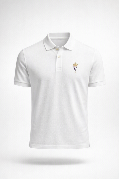 Polo blanc piqué premium homme VÉNÉRABLE SON ALTESSE Impérial — packshot studio