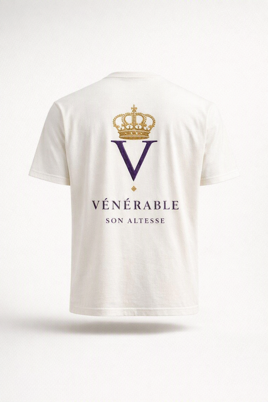 T-shirt logo dos premium coton VÉNÉRABLE SON ALTESSE Édition Royale — packshot studio