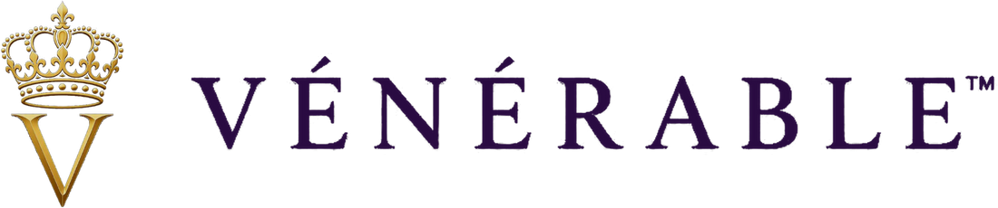Logo VÉNÉRABLE : V couronné en or et wordmark en violet