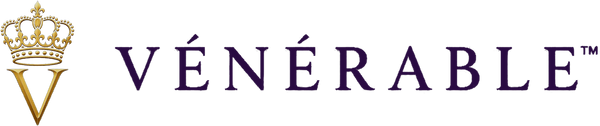 Logo VÉNÉRABLE : V couronné en or et wordmark en violet