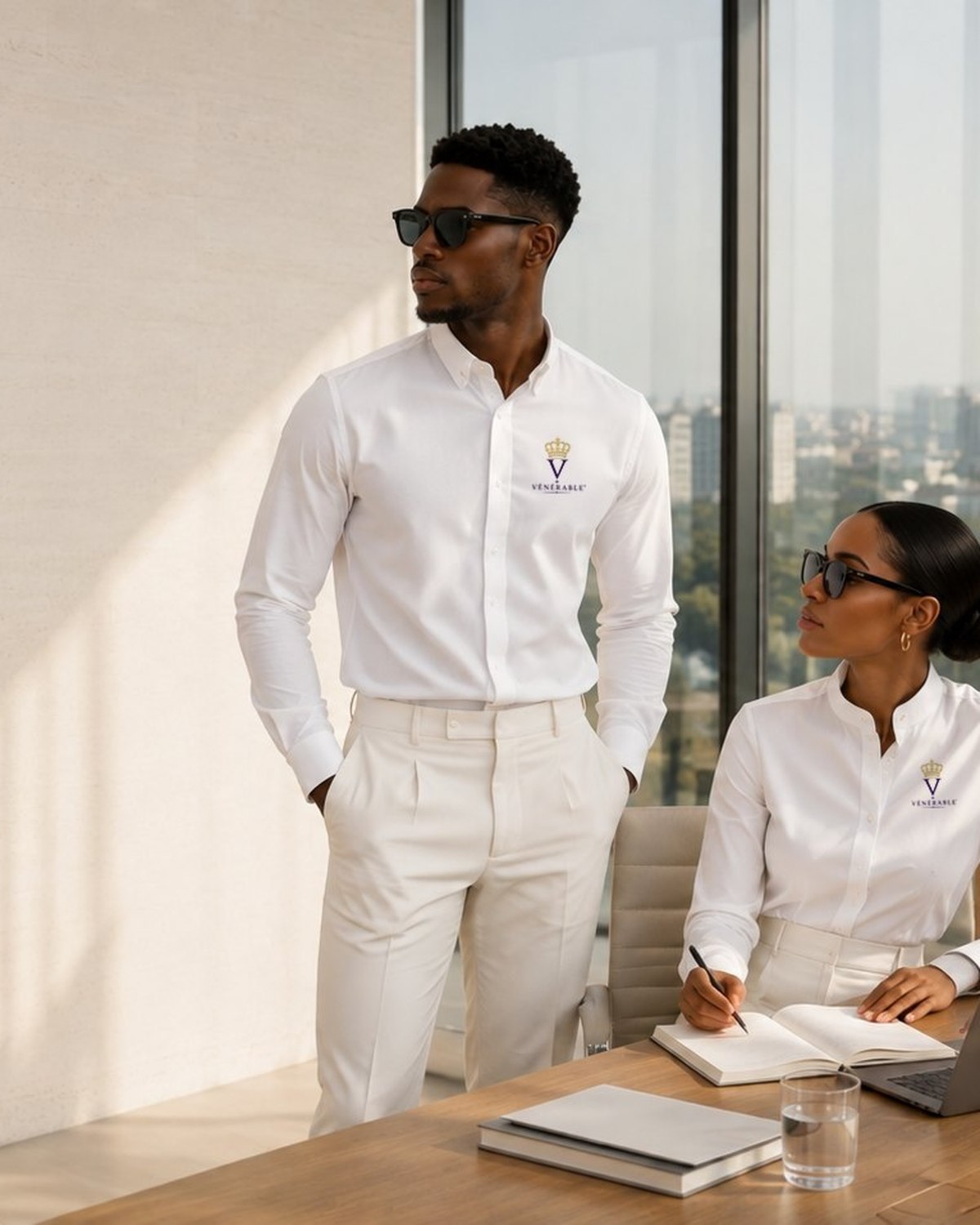 Chemise blanche VÉNÉRABLE, monogramme V couronné brodé sur la poitrine